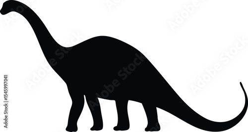 Long-Necked Apatosaurus Silhouette: A Serene Outline of the Massive Sauropod Grazing Peacefully, Perfect for Depicting Gentle Giants of the Jurassic Period on White Background.