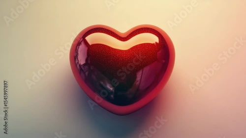 A red heart with a shiny surface. The heart is surrounded by a white background. The heart is the main focus of the , and it is a symbol of love or affection