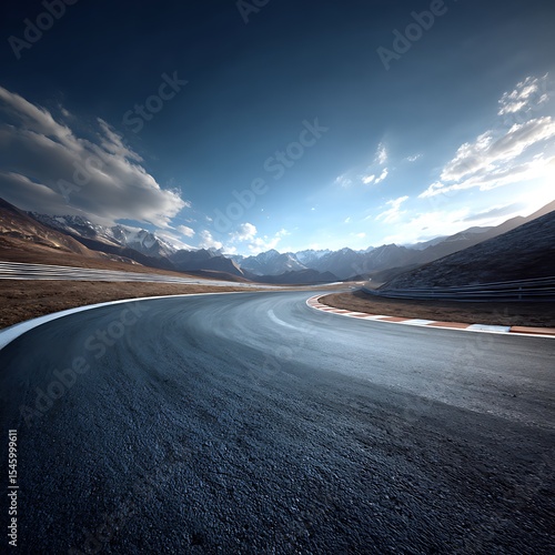 Thrilling view of a winding race track with a smooth asphalt surface. .