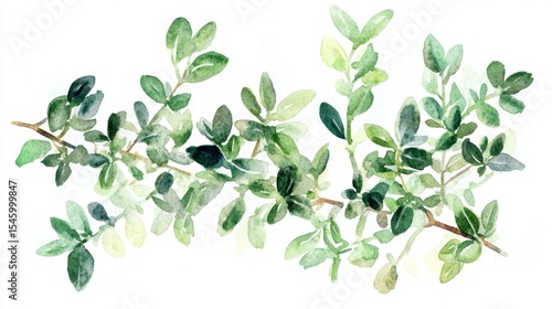 Wallpaper Mural Isolated on a white background, a detailed watercolor illustration of a thyme branch represents the herb as a key culinary ingredient, exemplifying botanical art Torontodigital.ca