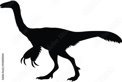 Distinctive Dilong Silhouette: A Small, Feathered Outline of an Early Tyrannosaur Relative, Ideal for Illustrating Mesozoic Evolution and Proto-Feathers on White Background.