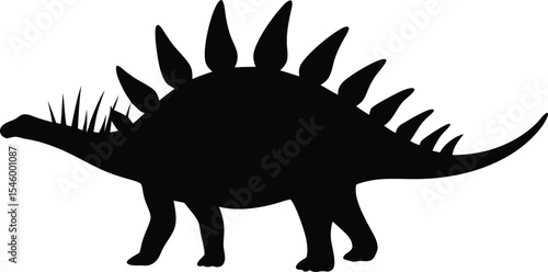 Spiked Kentrosaurus Silhouette: A Unique Outline of the Stegosaur Relative with Large Shoulder Spikes, Perfect for Depicting Mesozoic Diversity and Defense on White Canvas.