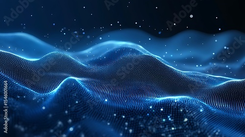 Abstract Blue Energy Wave, Dark Background, Digital Art, Website Banner, Blue waves and starlight intertwining, symbolizing speed and dreams, with a futuristic sense of light effects. 
