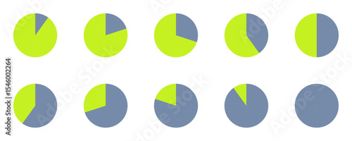 Infographic pie chart collection, pie chart icon isolated on transparent background