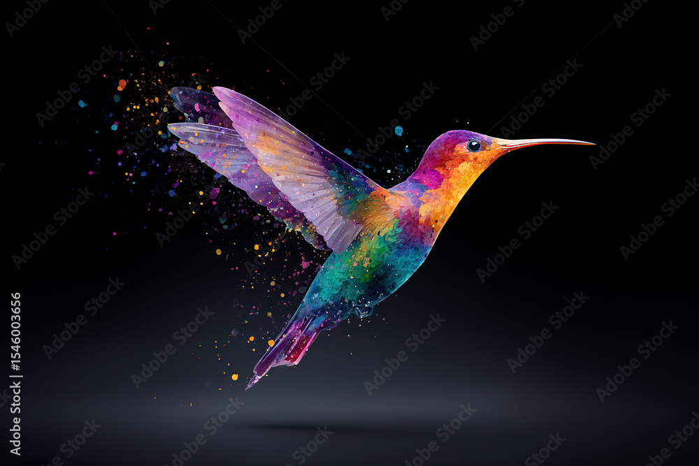 Fototapeta premium A hummingbird illustration on a black background