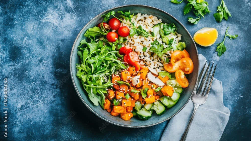 Colorful Healthy Salad Bowl with Fresh Vegetables and Grains Colorful Healthy Salad Bowl with Fresh Vegetables and Grains