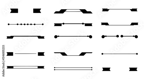 Collection of twenty decorative dividers. Set of simple black and white graphic elements. Stylish geometric lines and shapes for design projects.