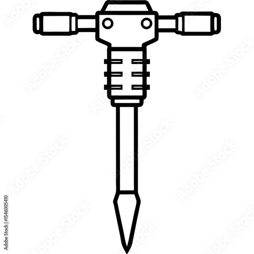Detailed illustration of a standing jackhammer a powerful demolition tool shown from the side ideal for construction and industrial designs