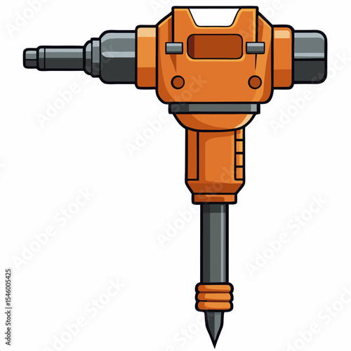 Detailed illustration of a standing jackhammer a pneumatic demolition tool with side view ideal for construction and industrial designs