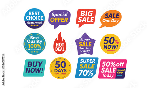 Collection of Colorful Sale Badges and Labels for Marketing