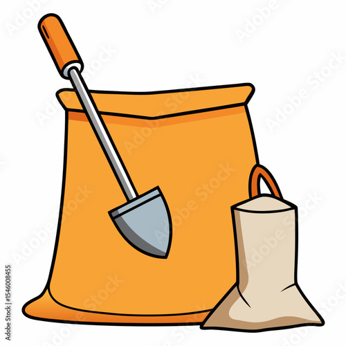 Open cement bag with trowel construction industry vector illustration