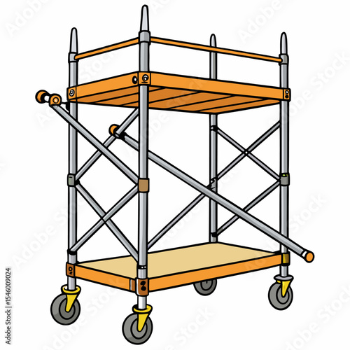 Mobile scaffold tower detailed vector illustration of a mobile scaffolding system