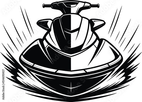 Vector Black and White Jet Ski, Watercraft Sports Machine.