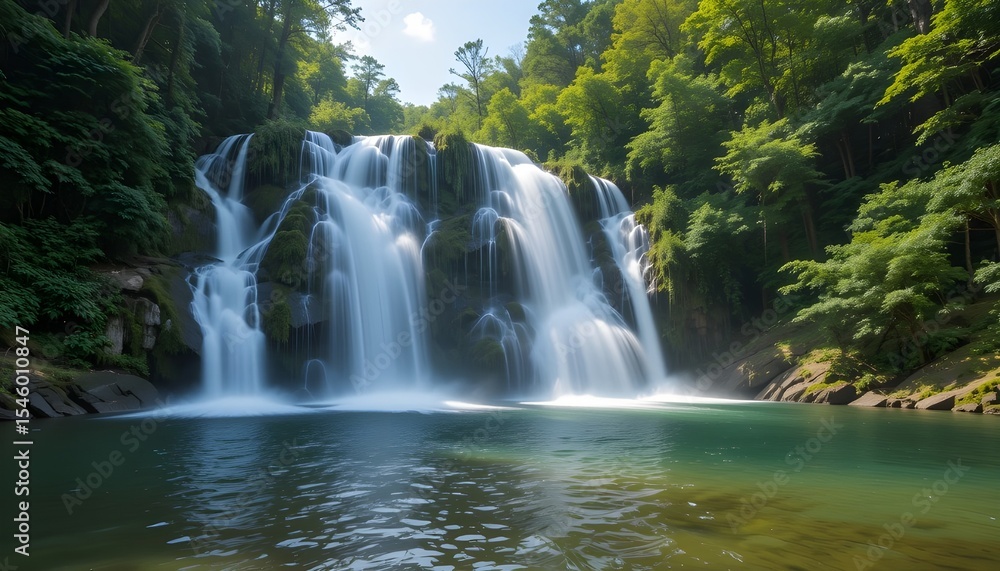 Obraz premium Original name(s): One of the most well-known and exquisite waterfalls in the world is the Bigar Waterfall, shown in this medium shot. It is located in Romania's Oravita.png