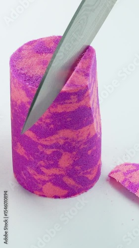 Very Satisfying and Relaxing Kinetic Sand ASMR video. Cutting anti stress macro close up colorful Kinetic Sand with a Knife. ASMR sounds.