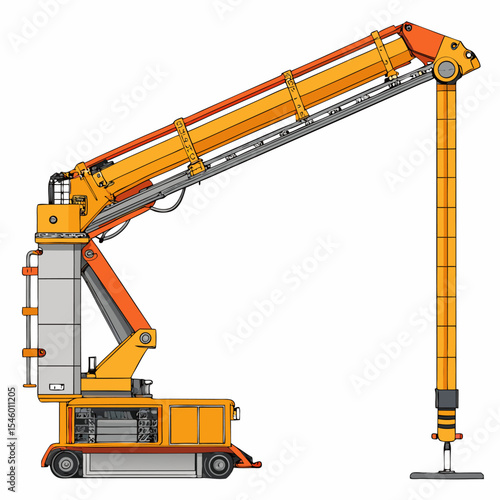 Large concrete pump with extension boom detailed vector illustration