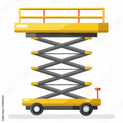 Half raised scissor lift detailed vector illustration of industrial equipment