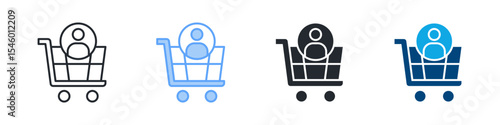 Customer Icon Set Multiple Style. Design In Outline, Blue, Glyph, Dual Tone