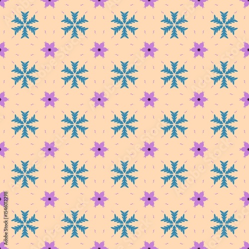 Background floral pattern, fabric design with abstract geometric shapes.