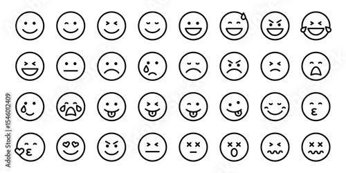 Emoticon line vector set. Emotional expression outline style. Icons.
