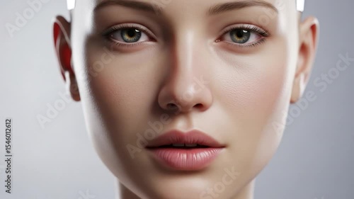 Realistic AI Humanoid Face Close-Up: Expressive Mouth Movement in Simulated Video