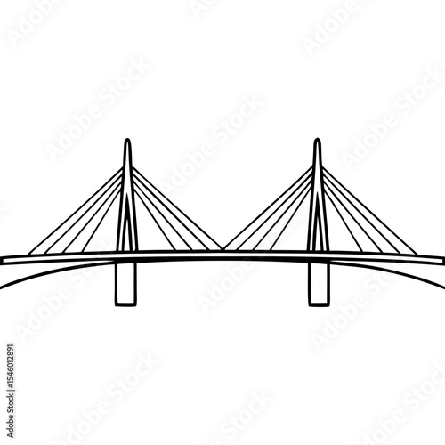 Suspension bridge with strong cables and tall towers. Bridge design features sturdy pylons and elegant suspension cables. This bridge graphic is perfect for engineering presentations.