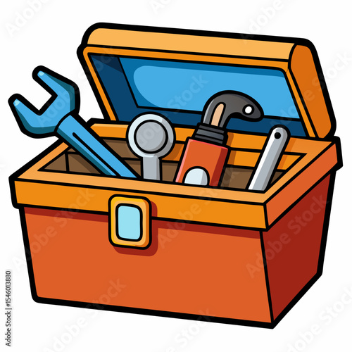 Open toolbox illustration detailed vector graphic of a tool chest with lid open showing tools inside