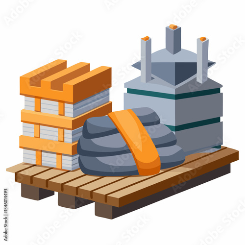 Pile of construction materials bricks stones and concrete blocks