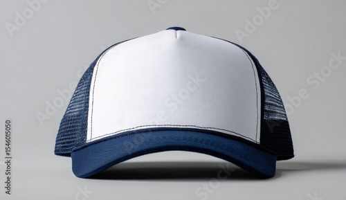 Wallpaper Mural A navy blue and white trucker hat, front view, on a gray background;  large white front panel, mesh back Torontodigital.ca