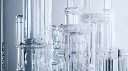 Abstract Clear Glass Structures with Reflections and Light Effects