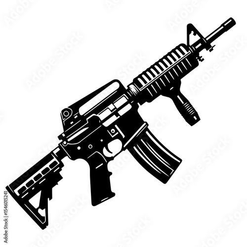 Black and white vector m416 gun of a sniper on white background