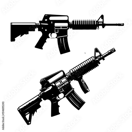 Black and white vector m416 gun of a sniper on white background