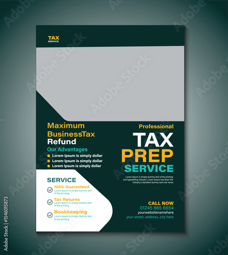 Clean and modern tax service flyer template, perfect for accountants, consultants, and financial firms. Includes service highlights, contact info, and bold layout to boost business visibility.