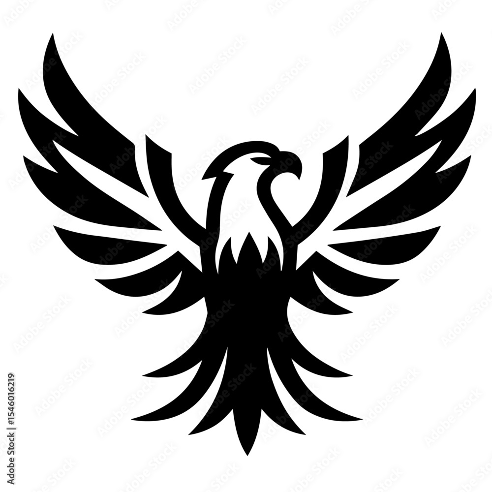 Fototapeta premium Black and white vector silhouette of a eagle logo white background