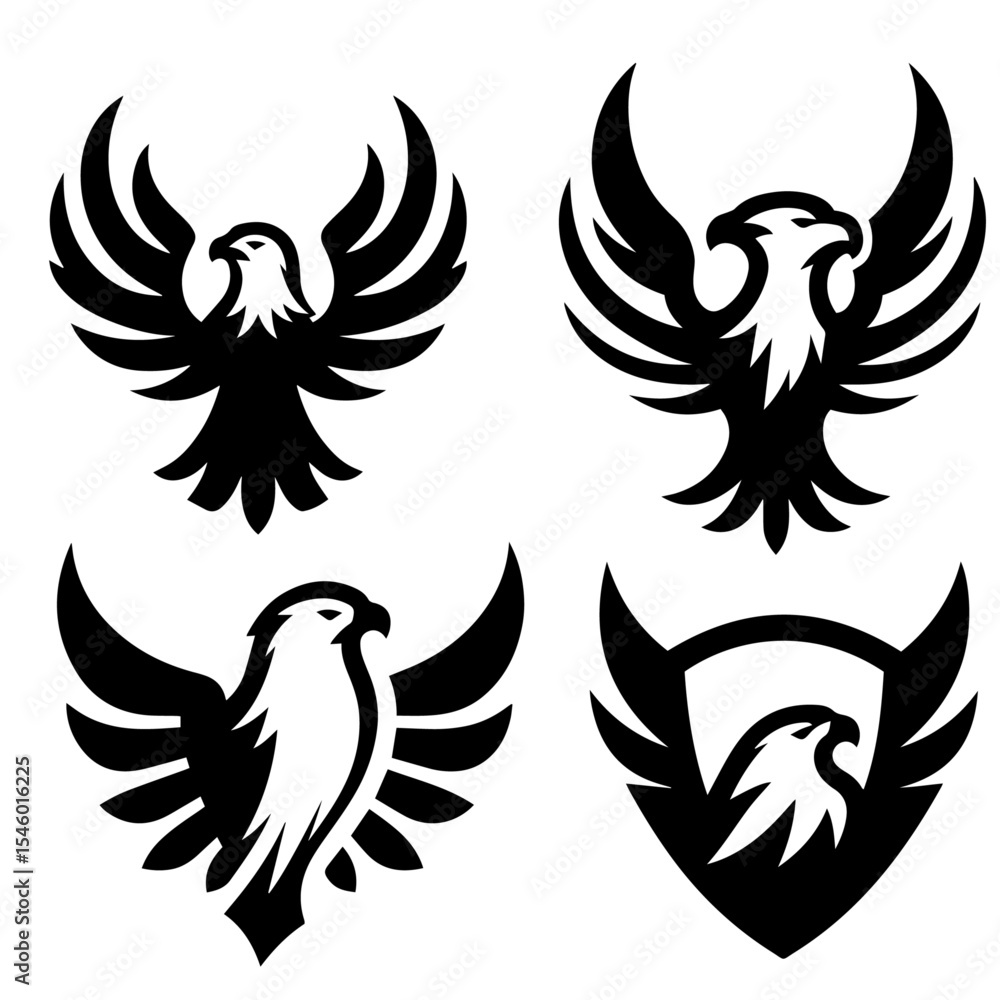 Obraz premium Black and white vector silhouette of a eagle logo white background