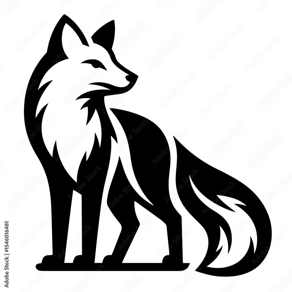 Black and white vector silhouette of a fox on white background Black and white vector silhouette of a fox on white background