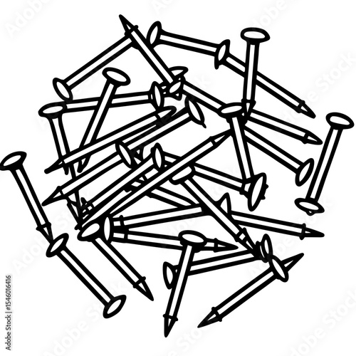 A handful of nails and screws detailed vector illustration of metal fasteners