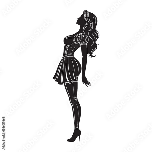 Attentive woman leaning fully focused and acutely aware - woman leaning silhouette - woman leaning Vector - Silhouette of woman leaning
