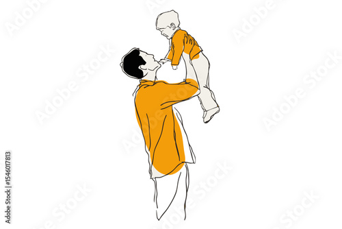 minimal line drawing of dad lifting child for father’s day concept