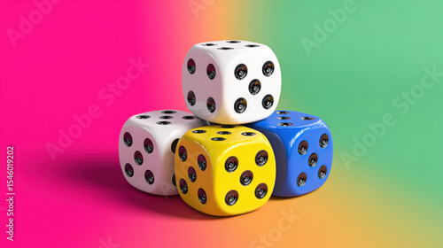 A picture of ludo dice isolated on colorful background.