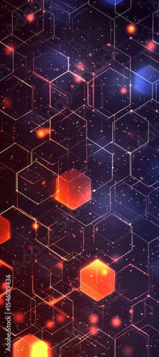 Abstract Hexagonal Pattern with Glowing Elements in Dark Background