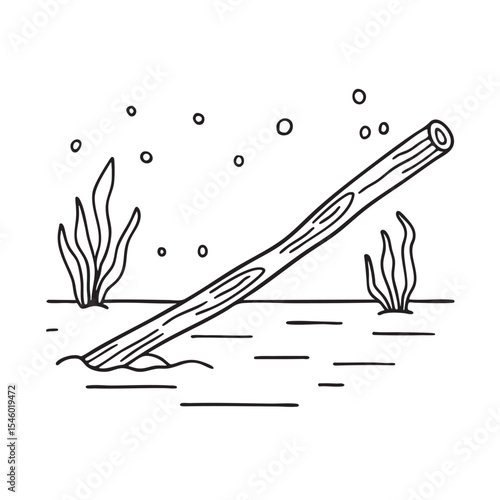 A wooden stick settled quietly on the bottom of a pool