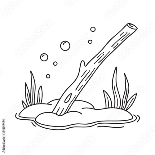 A stick resting at the still floor beneath the water