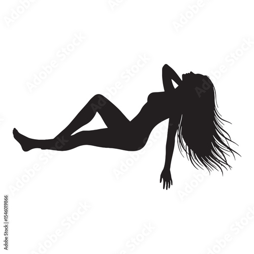 Leisurely lady lying down enjoying a relaxed and unhurried pause - lady lying down silhouette - lady lying down Vector - Silhouette of lady lying down
