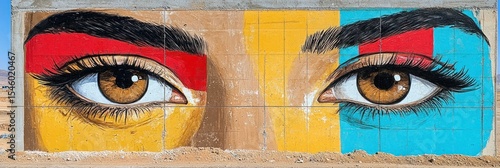 Striking Mural of Eyes on a Concrete Wall