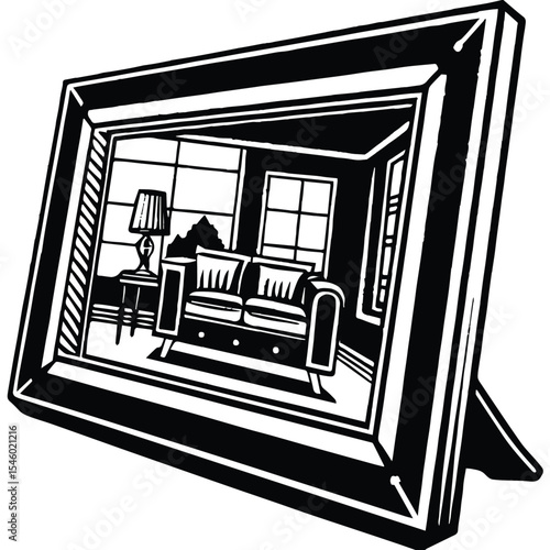 Black and white architectural sketch of a house facade with windows, an urban building illustration