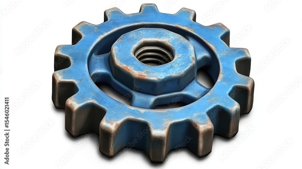 Rusty Blue Gear: Industrial Cogwheel Rusty Blue Gear: Industrial Cogwheel
