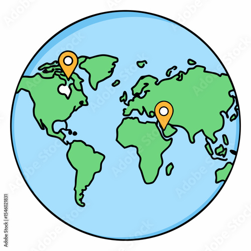 Simple world map outline global locations illustration