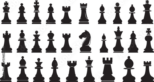 Chess Silhouette Vector Icon Set. Minimal Chess Symbol Pack for Graphic Projects