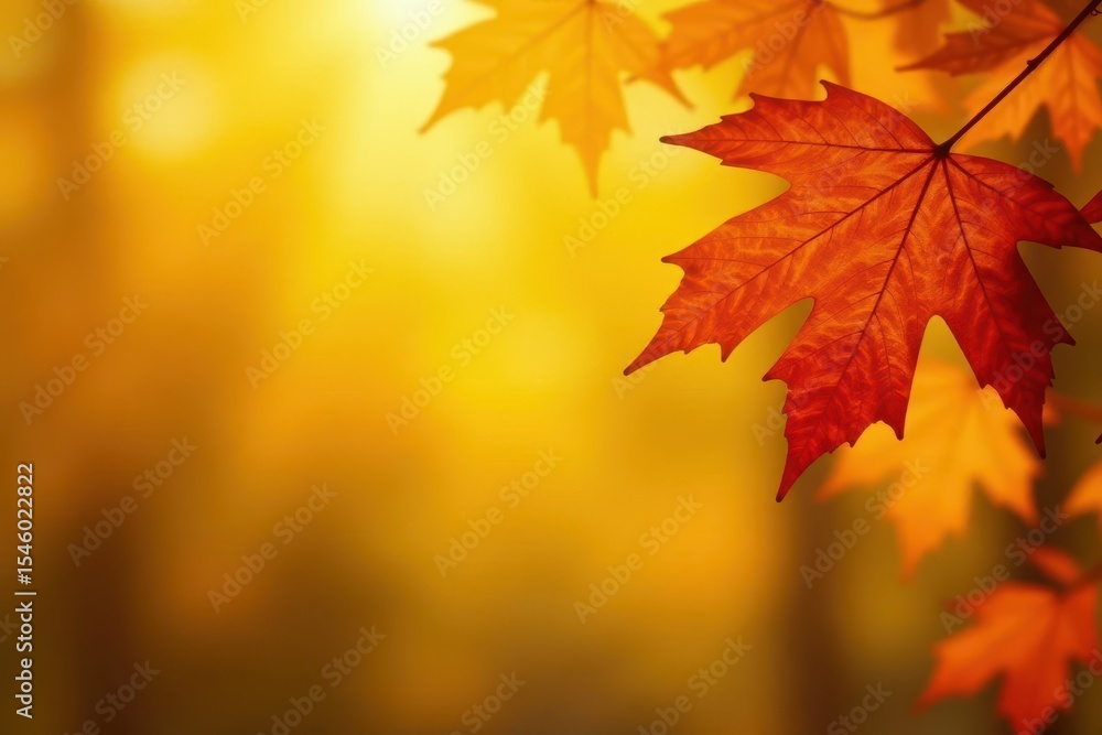Crisp autumn leaves against a radiant yellow backdrop , golden, image Crisp autumn leaves against a radiant yellow backdrop , golden, image